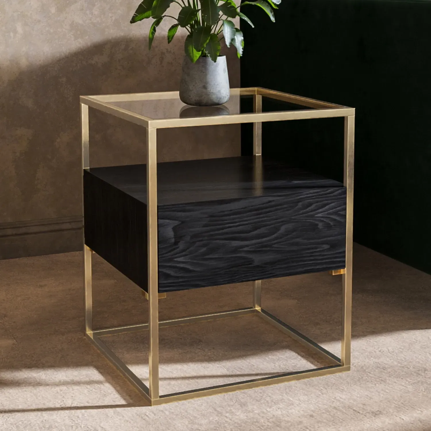 Square Side Table with Storage - Black, Glass image