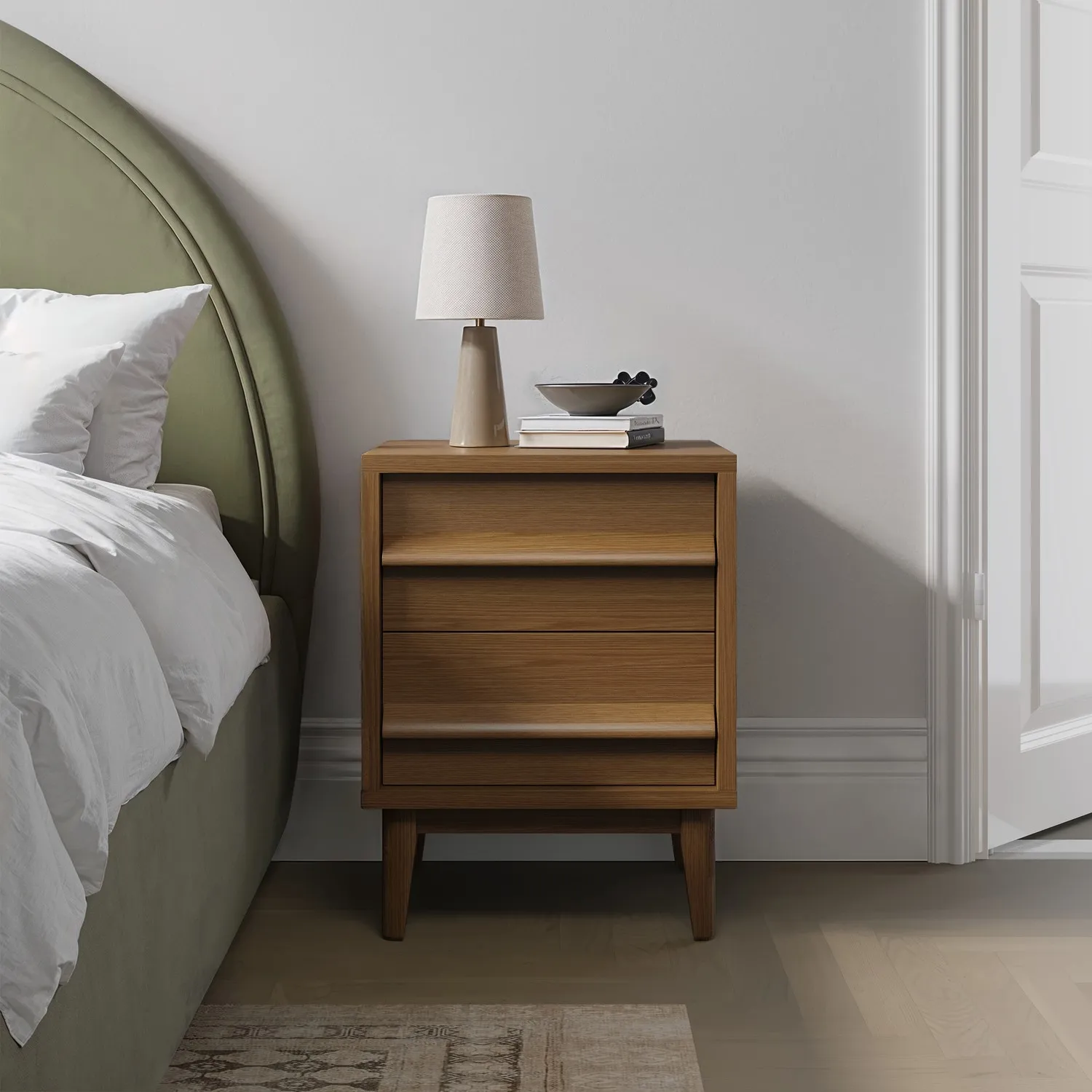 2-Drawer Bedside Table - Dark Oak, Wood