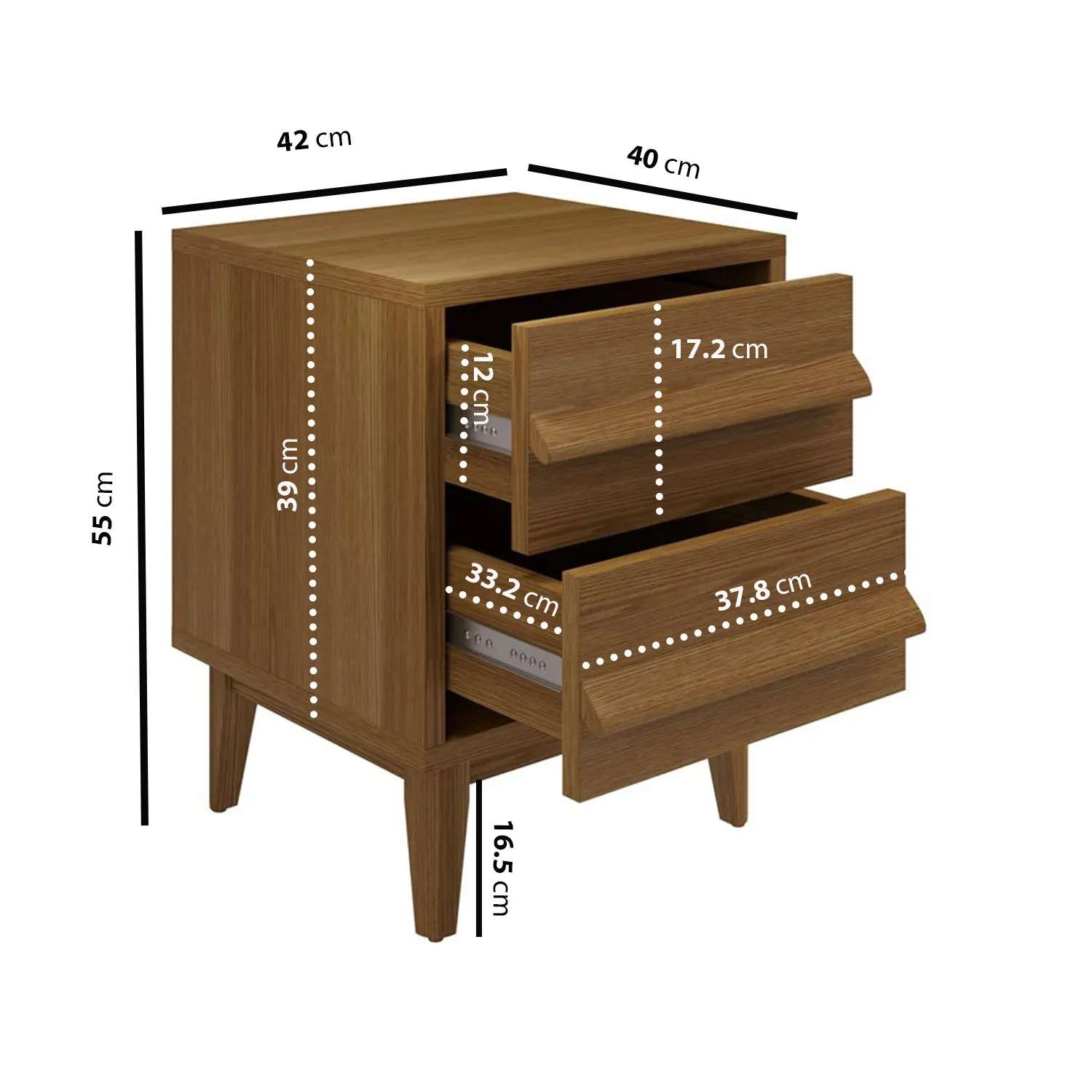 2-Drawer Bedside Table - Dark Oak, Wood