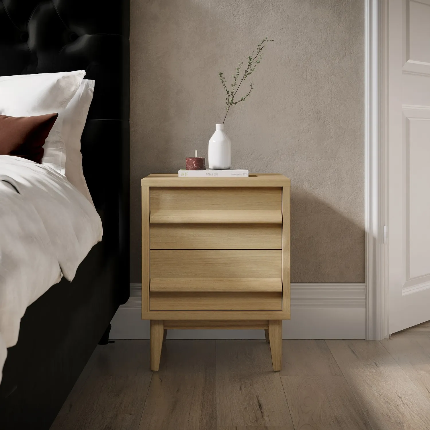 2-Drawer Bedside Table - Light Oak, Wood