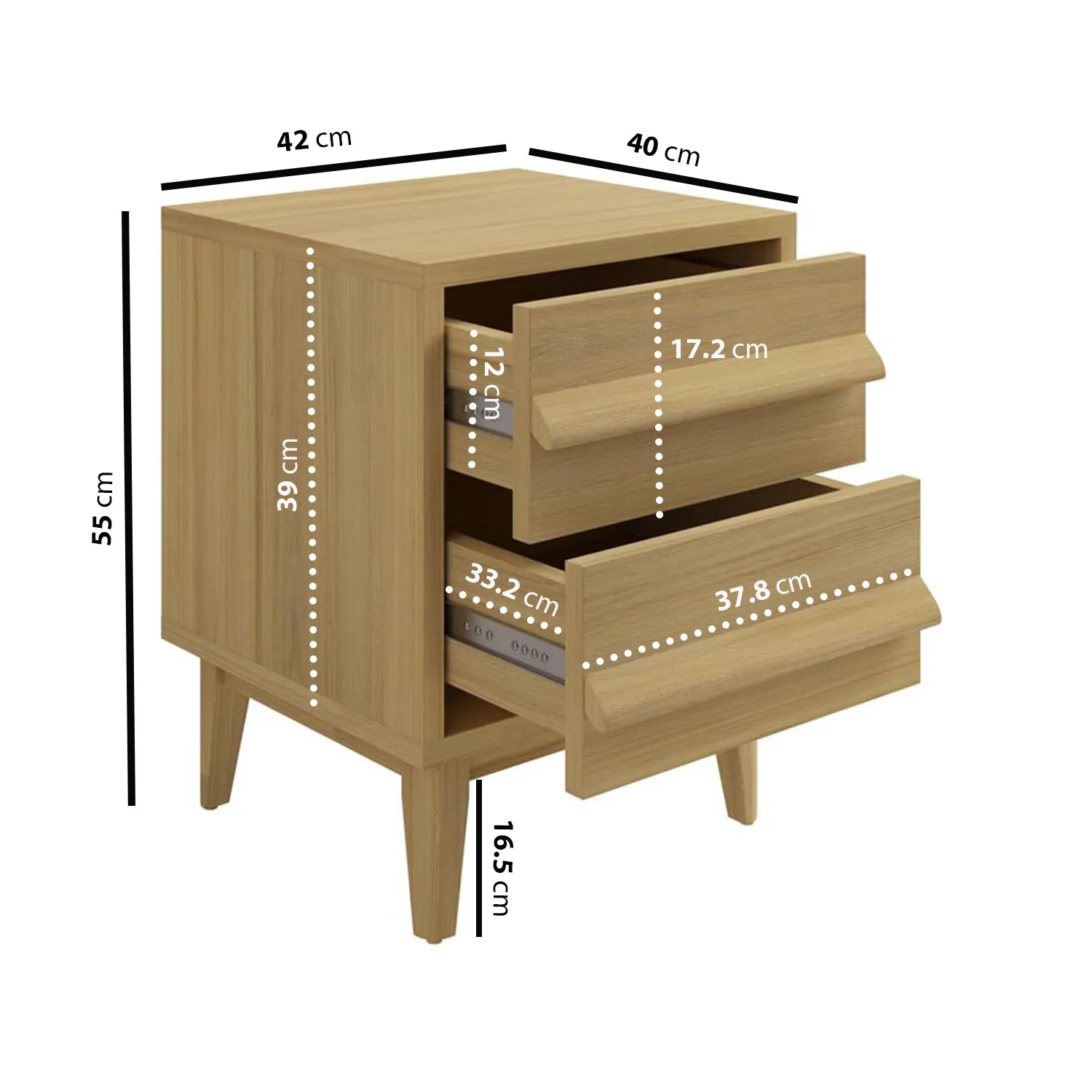 2-Drawer Bedside Table - Light Oak, Wood