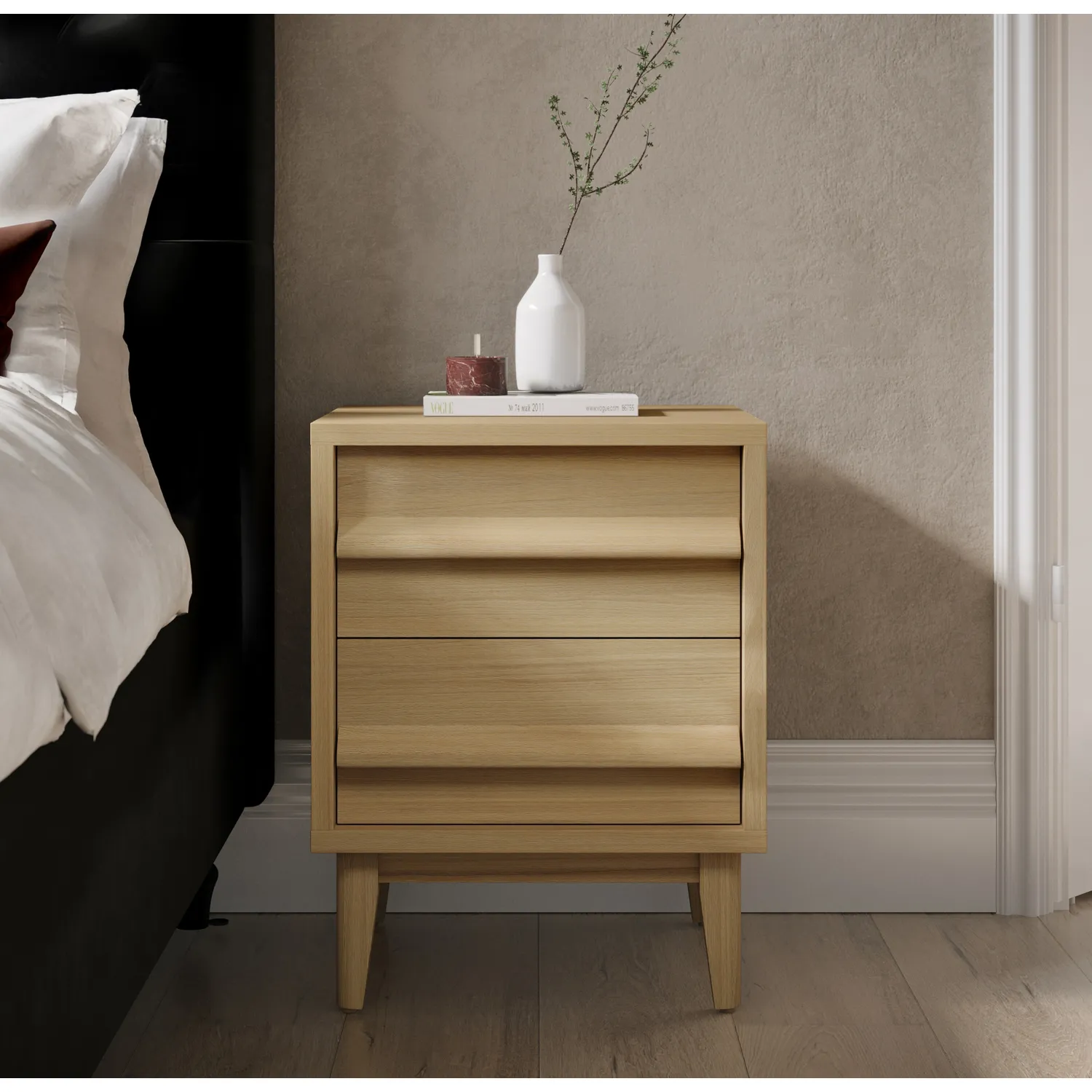 2-Drawer Bedside Table - Light Oak, Wood image