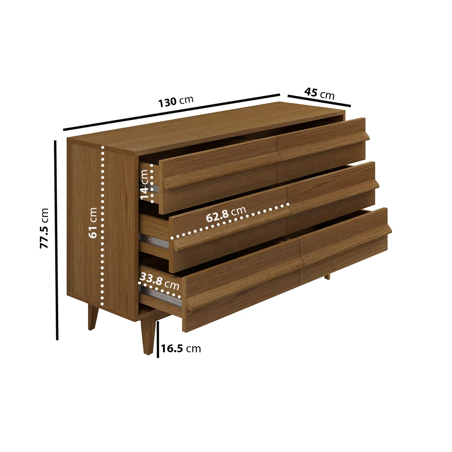 Wide 6-Drawer Chest - Dark Oak, Wood