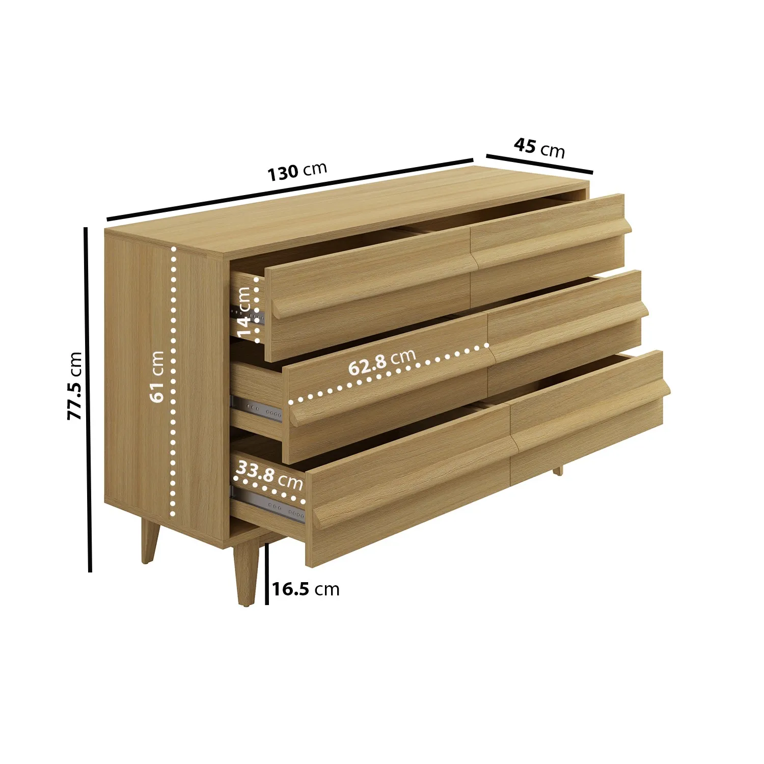 Wide 6-Drawer Chest - Light Oak, Wood