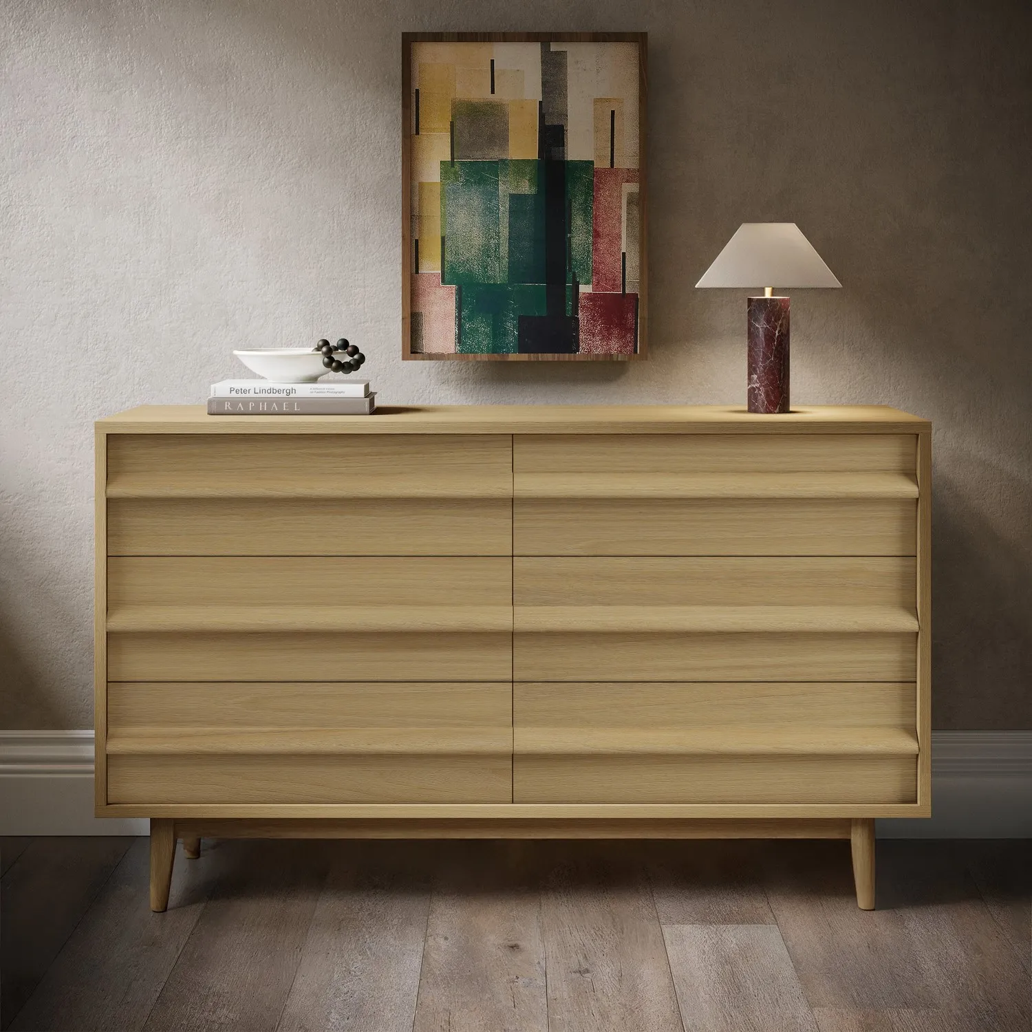 Wide 6-Drawer Chest - Light Oak, Wood image