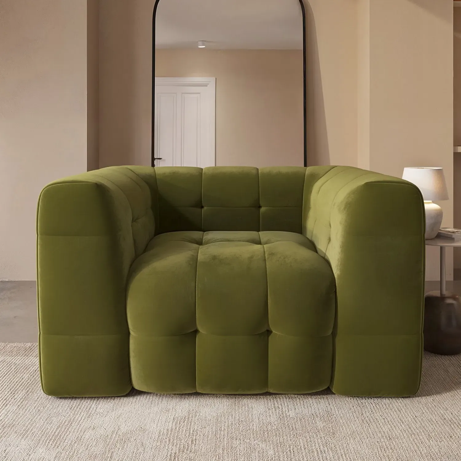 2-Seater Love Seat - Olive Green, Velvet