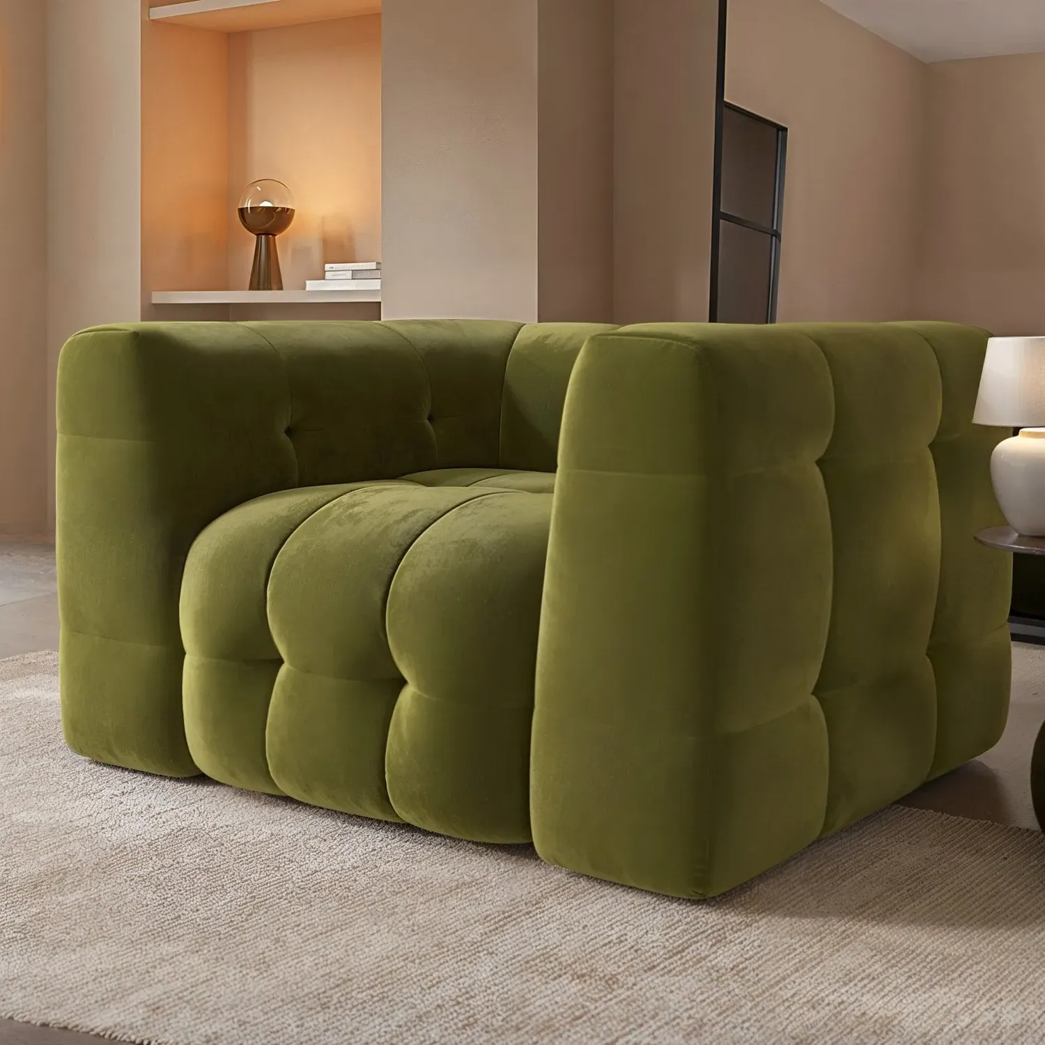2-Seater Love Seat - Olive Green, Velvet image