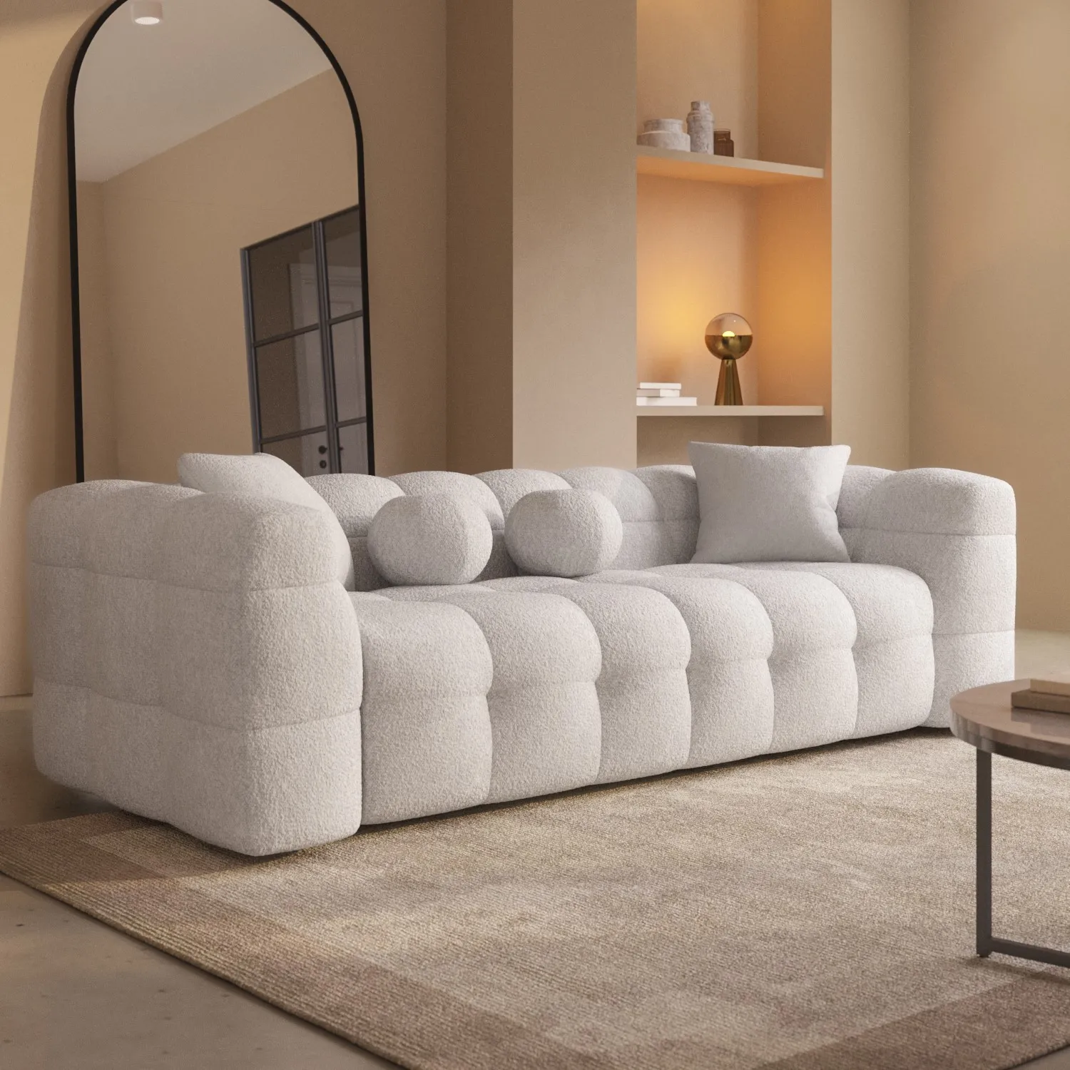 3-Seater Cloud Sofa with Tufting - Cream, Boucle
