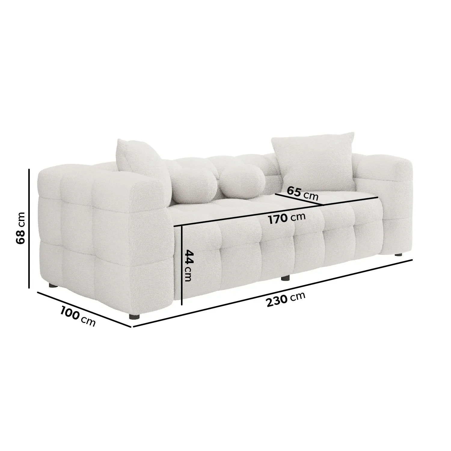 3-Seater Cloud Sofa with Tufting - Cream, Boucle