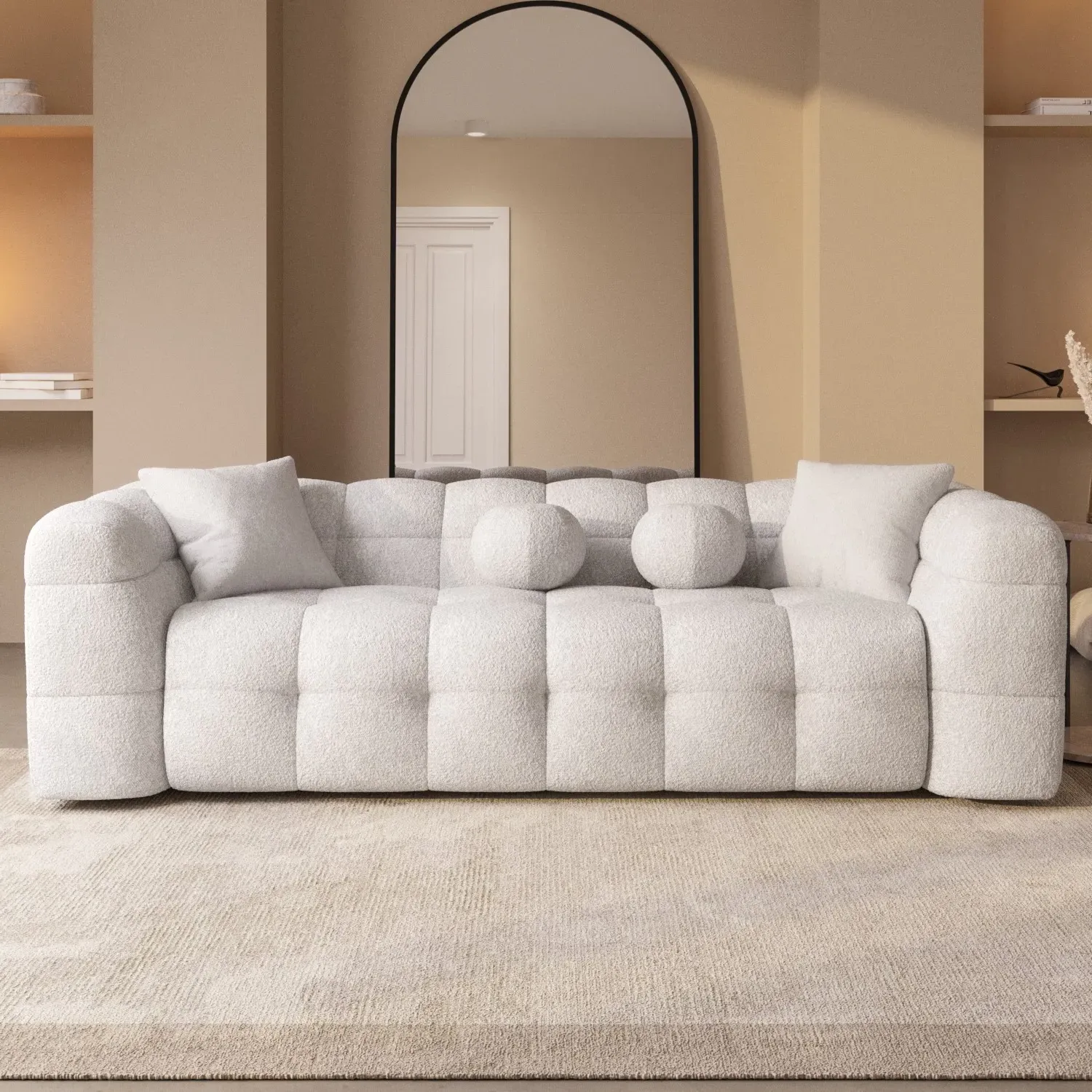 3-Seater Cloud Sofa with Tufting - Cream, Boucle image