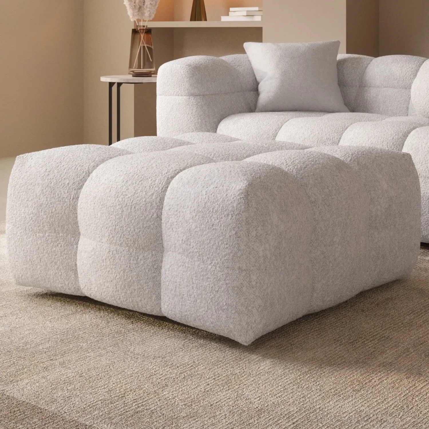 Large Square Footstool - Cream, Boucle image