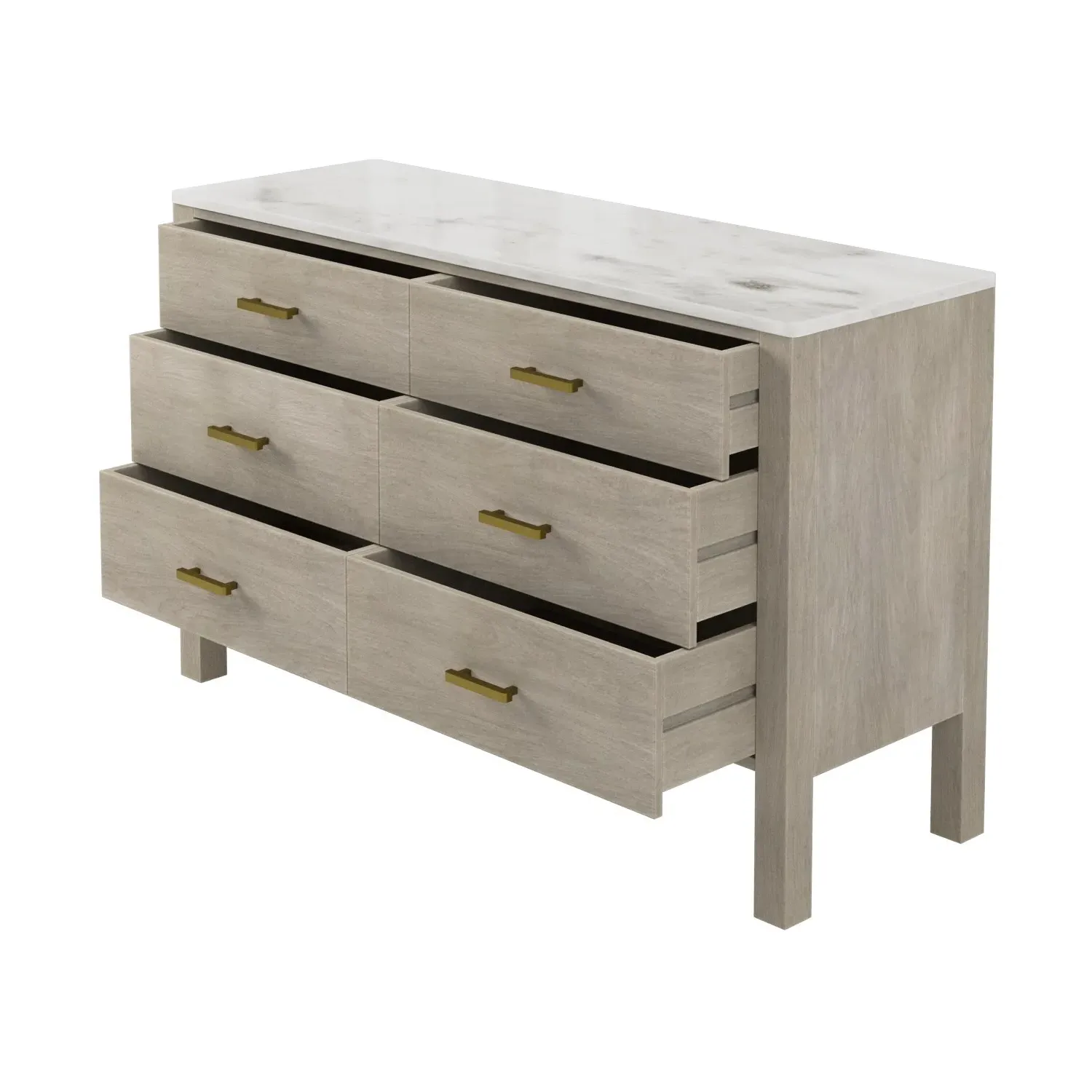 6-Drawer Chest with Marble Top - Wood, Mango