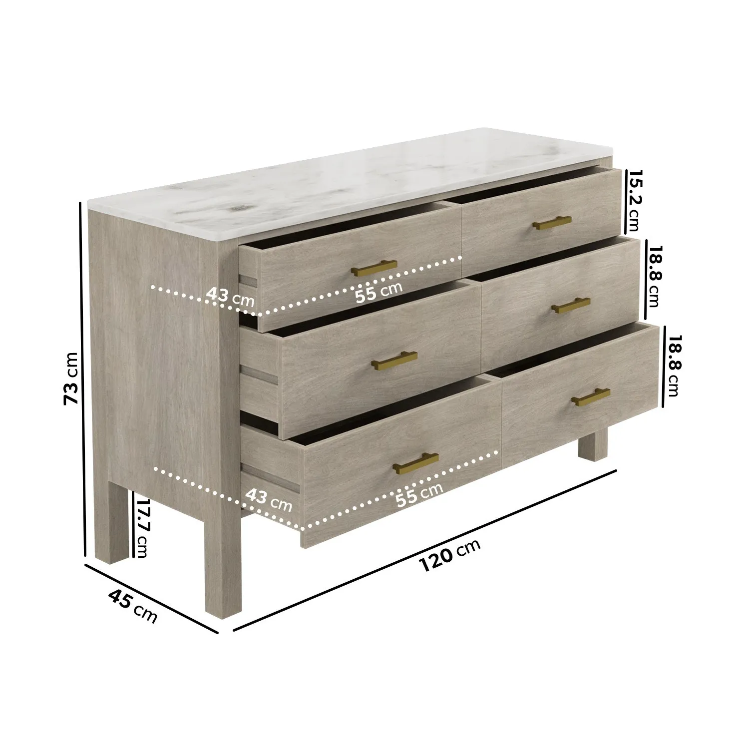 6-Drawer Chest with Marble Top - Wood, Mango