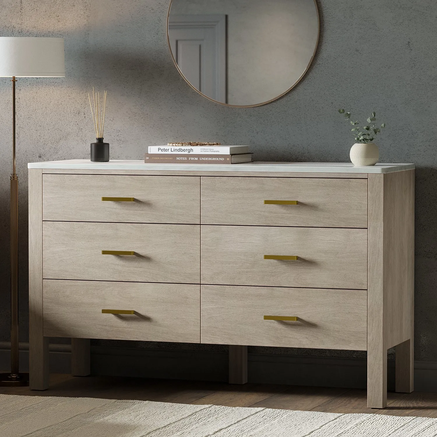 6-Drawer Chest with Marble Top - Wood, Mango image