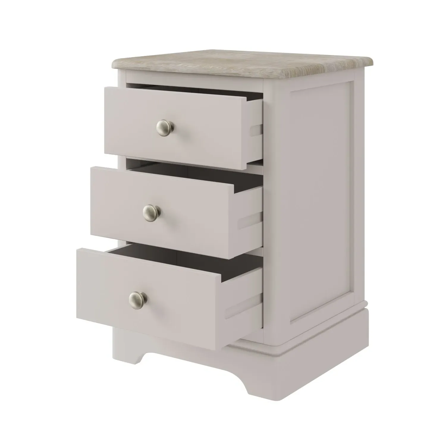 3-Drawer Bedside Table - Cream, Solid Oak