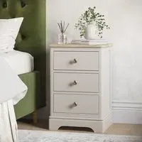 3-Drawer Bedside Table - Cream, Solid Oak