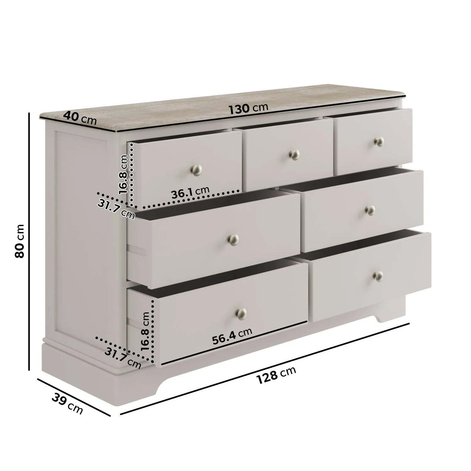 7-Drawer Chest with Oak Top - Cream, Wood