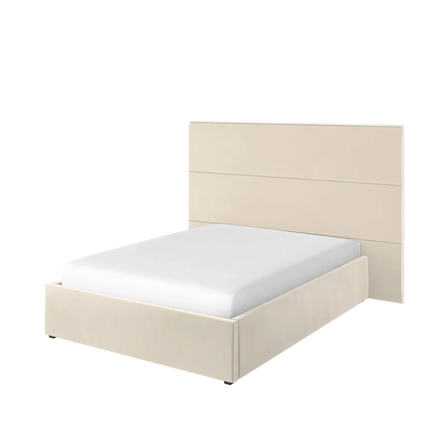 Double Ottoman Bed with Headboard - Beige, Velvet