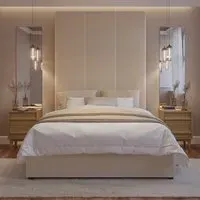 Double Ottoman Bed with Headboard - Beige, Velvet
