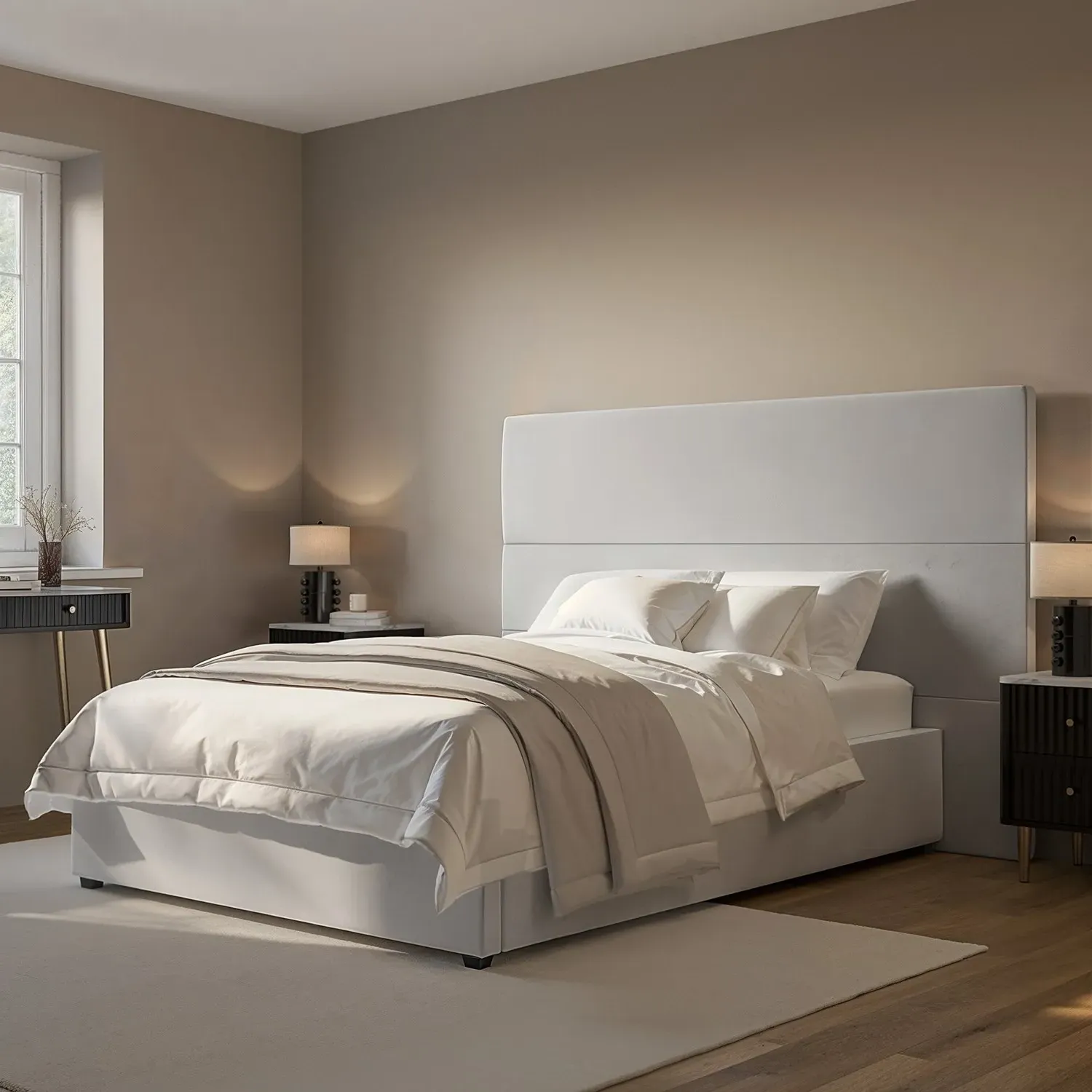 Double Ottoman Bed with Headboard - Grey, Velvet