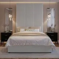 Double Ottoman Bed with Headboard - Grey, Velvet