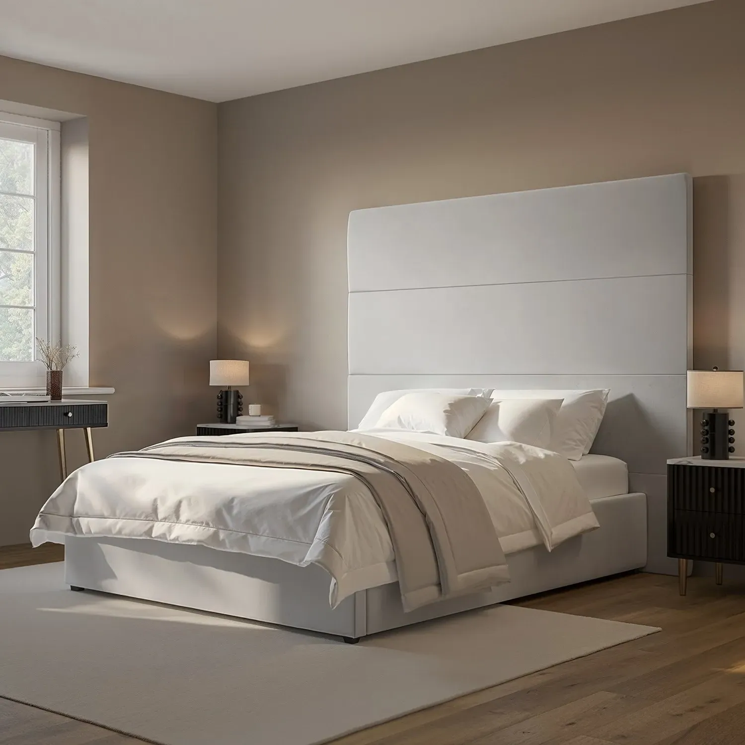 King Size Ottoman Bed with Headboard - Grey, Velvet