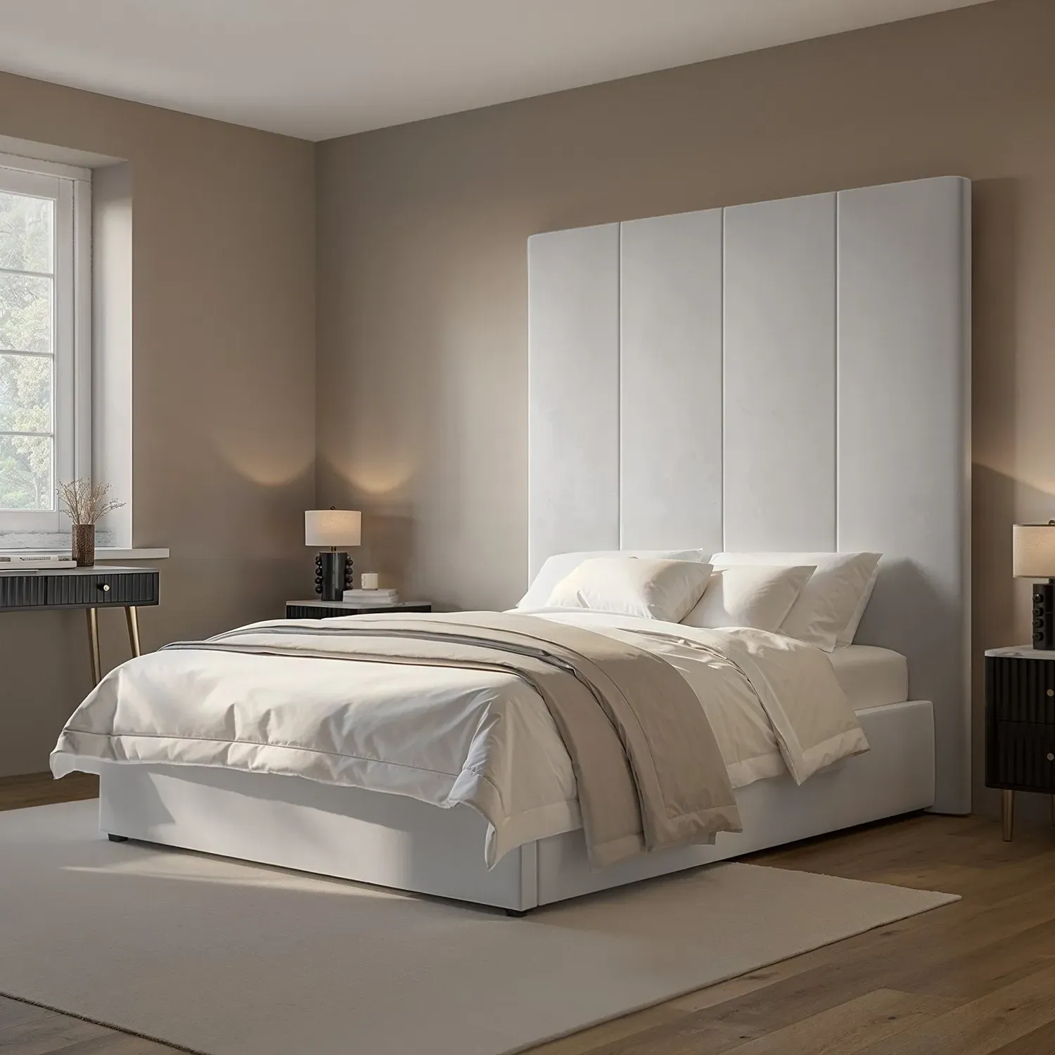 King Size Ottoman Bed with Headboard - Grey, Velvet image