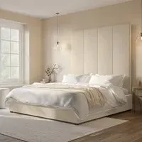 Super King Ottoman Bed with Headboard - Beige, Velvet