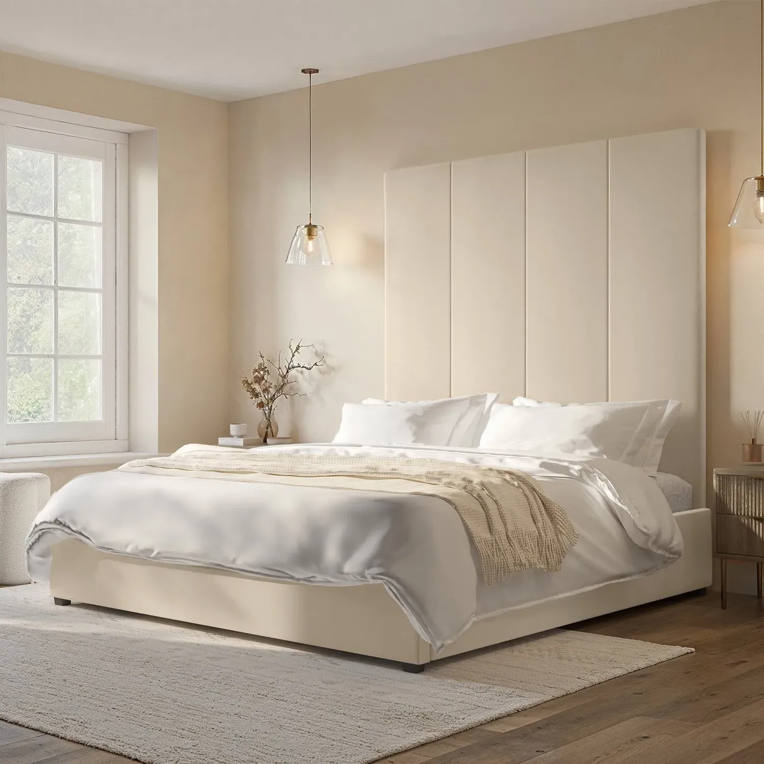 Super King Ottoman Bed with Headboard - Beige, Velvet image