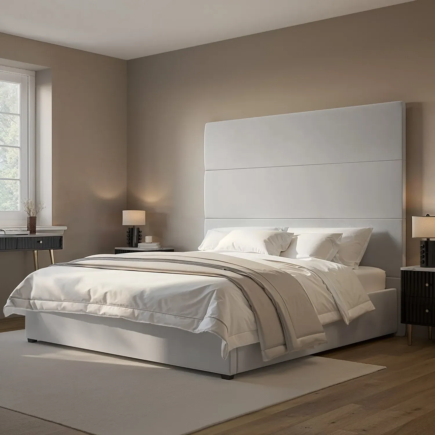 Super King Ottoman Bed with Headboard - Grey, Velvet