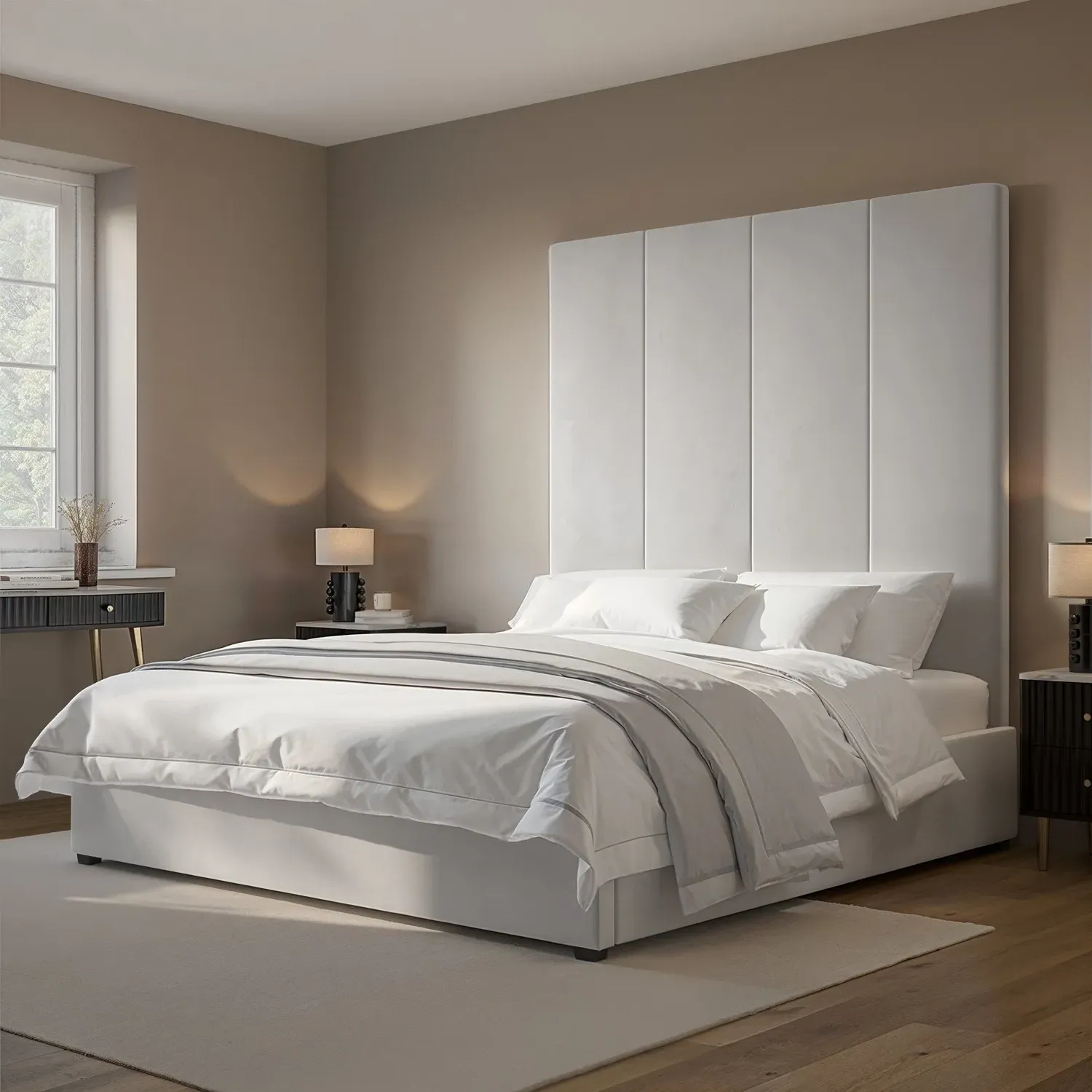 Super King Ottoman Bed with Headboard - Grey, Velvet