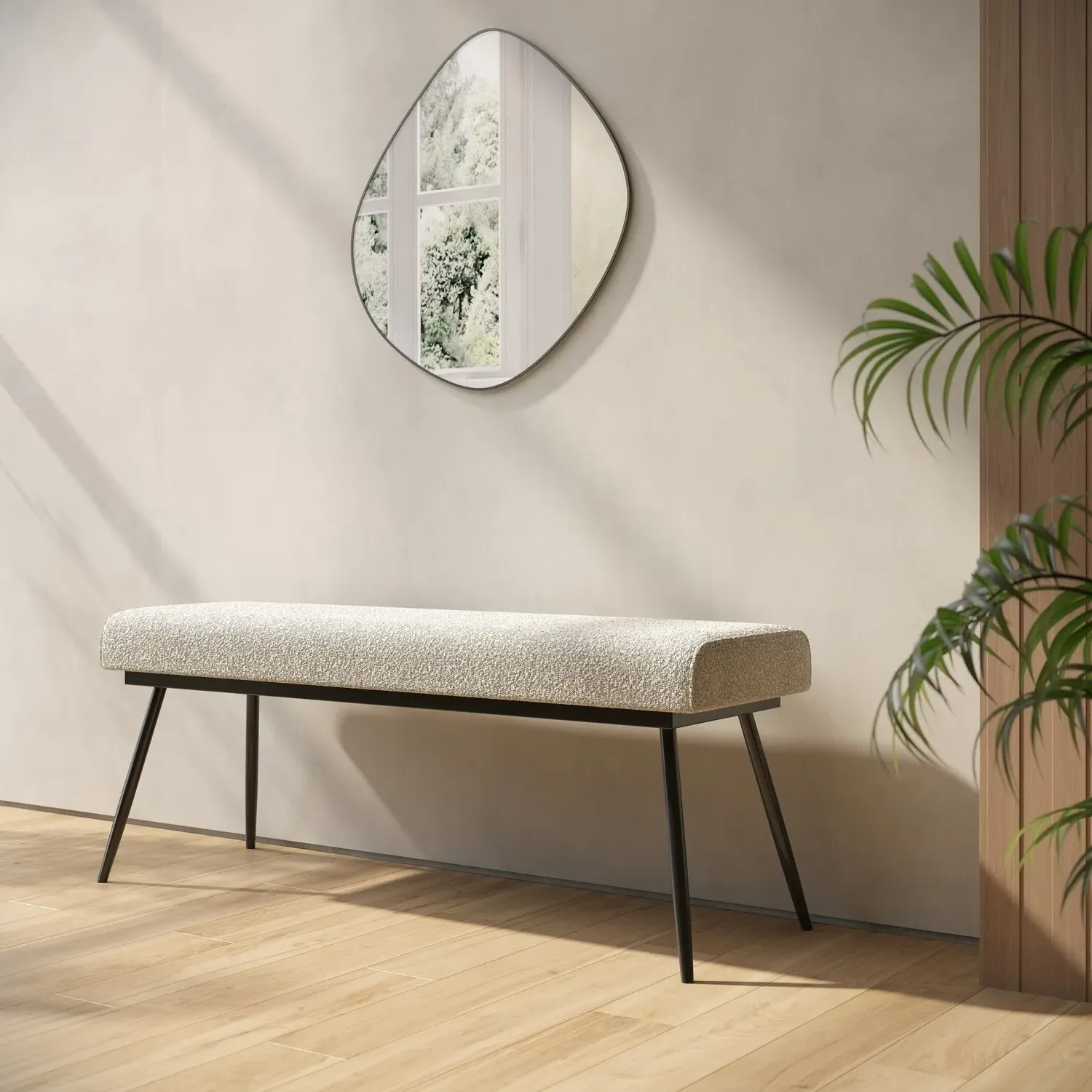 2-Seater Hallway Bench - Cream, Boucle