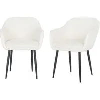 Set of 2 Armchair Dining Chairs - Cream, Boucle