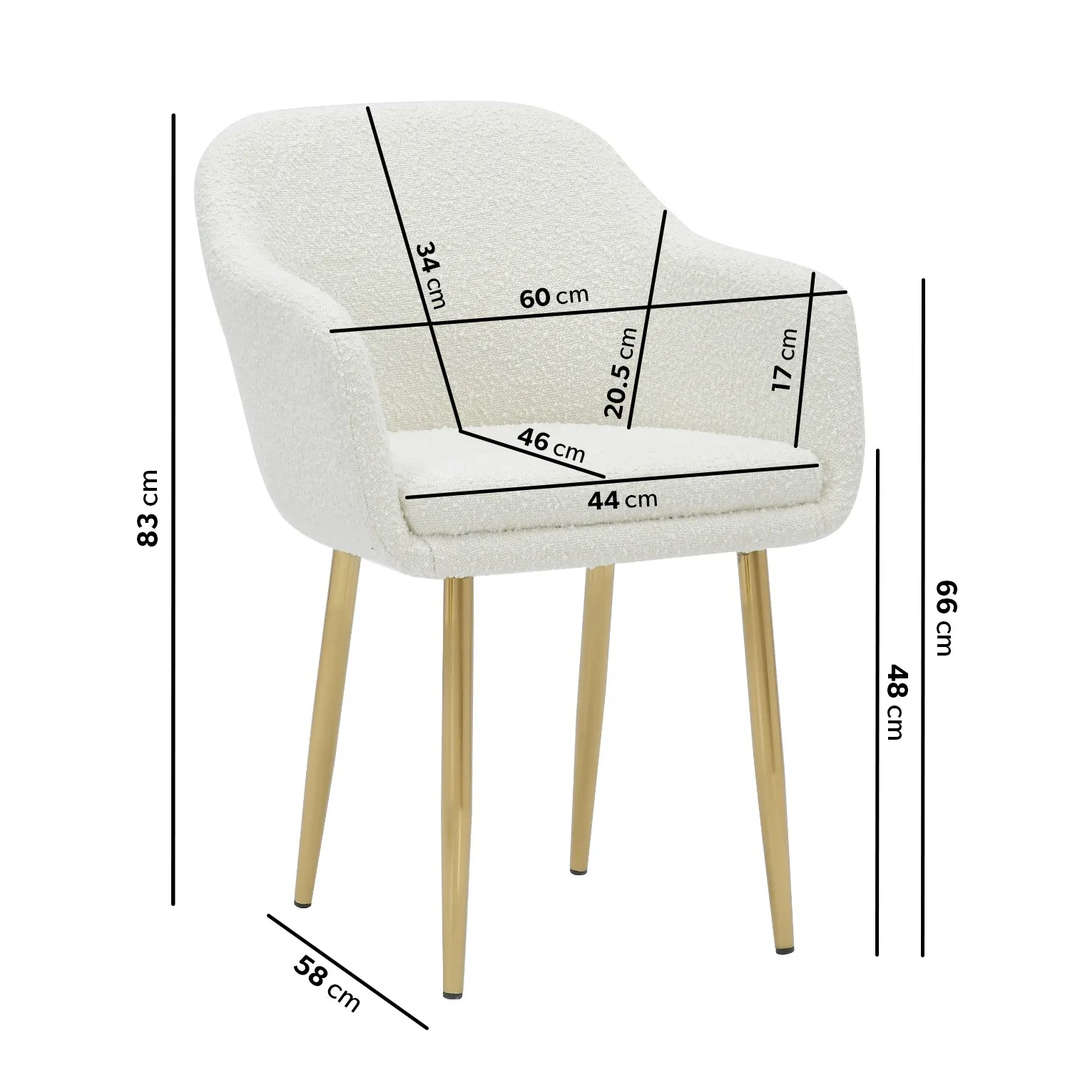 Set of 2 Armchair Dining Chairs - Cream, Boucle