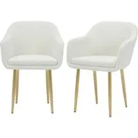 Set of 2 Armchair Dining Chairs - Cream, Boucle