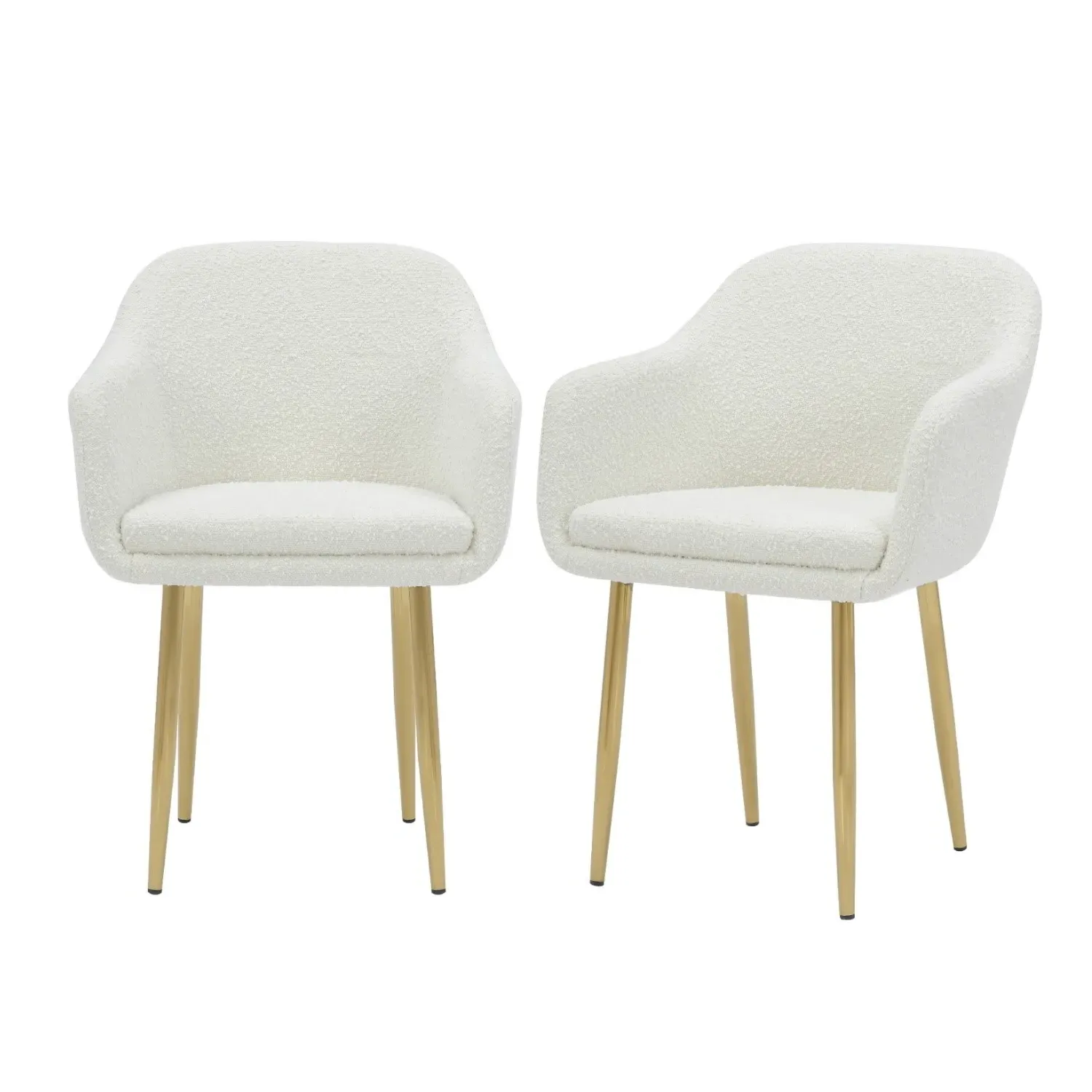 Set of 2 Armchair Dining Chairs - Cream, Boucle