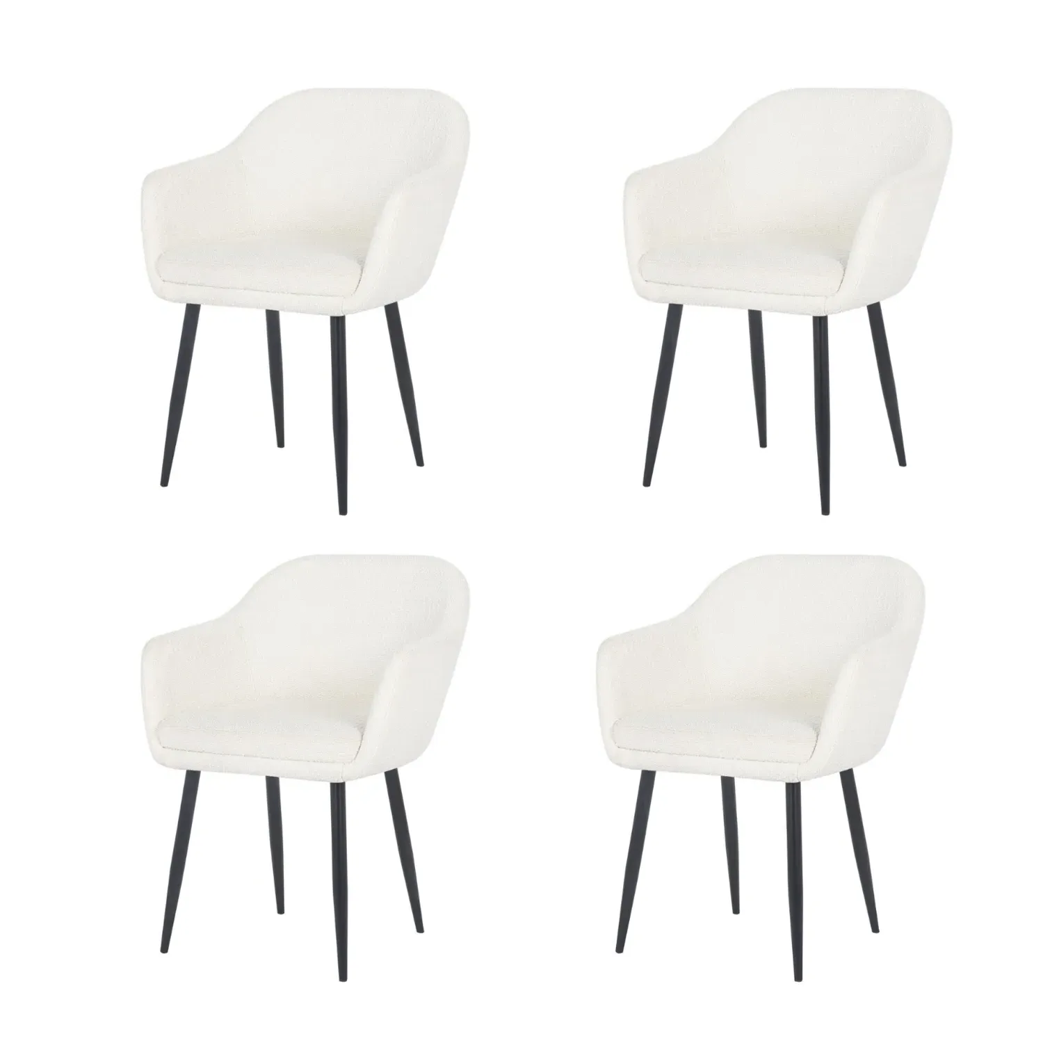 Set of 4 Armchair Dining Chairs - Cream, Boucle image