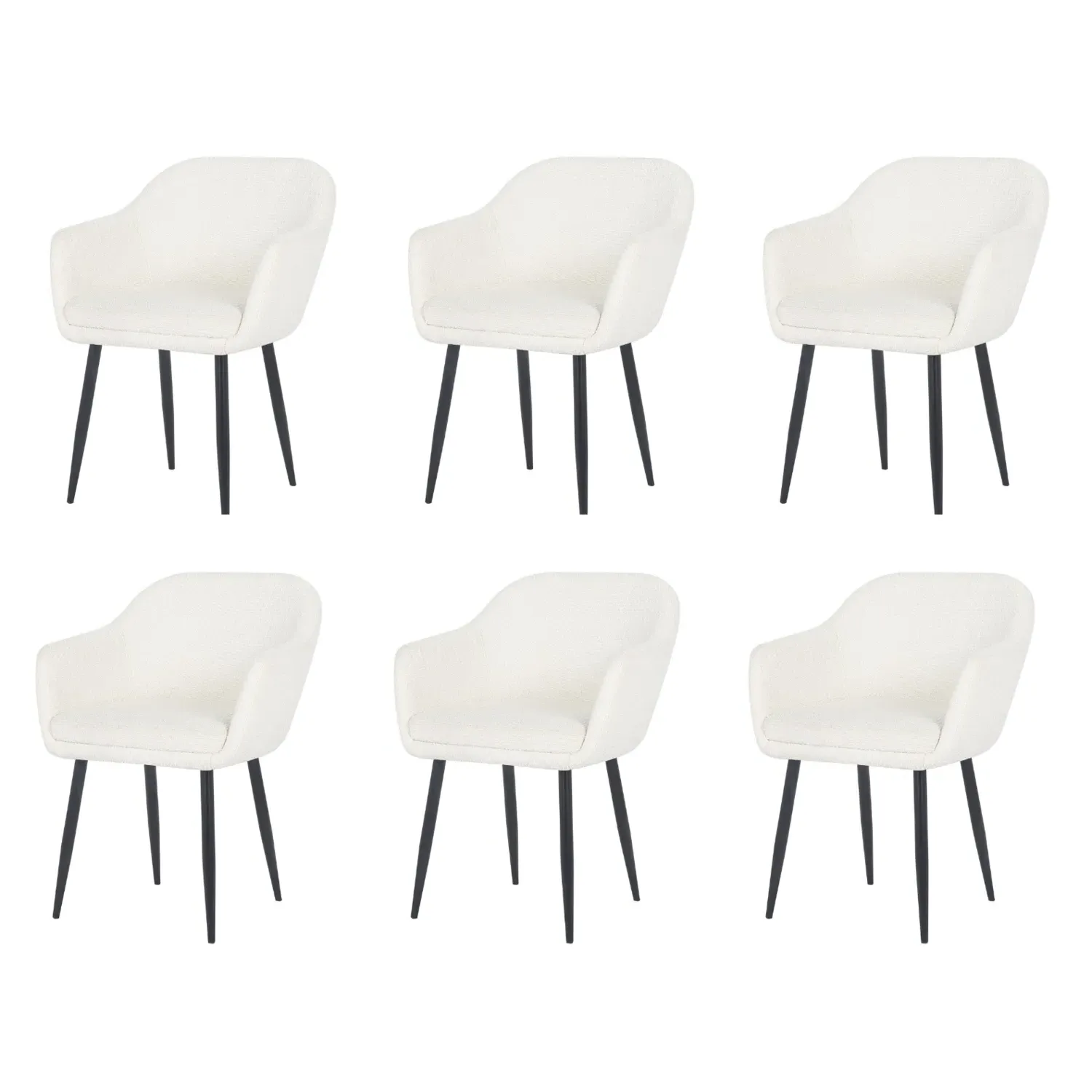 Set of 6 Armchair Dining Chairs - Cream, Boucle