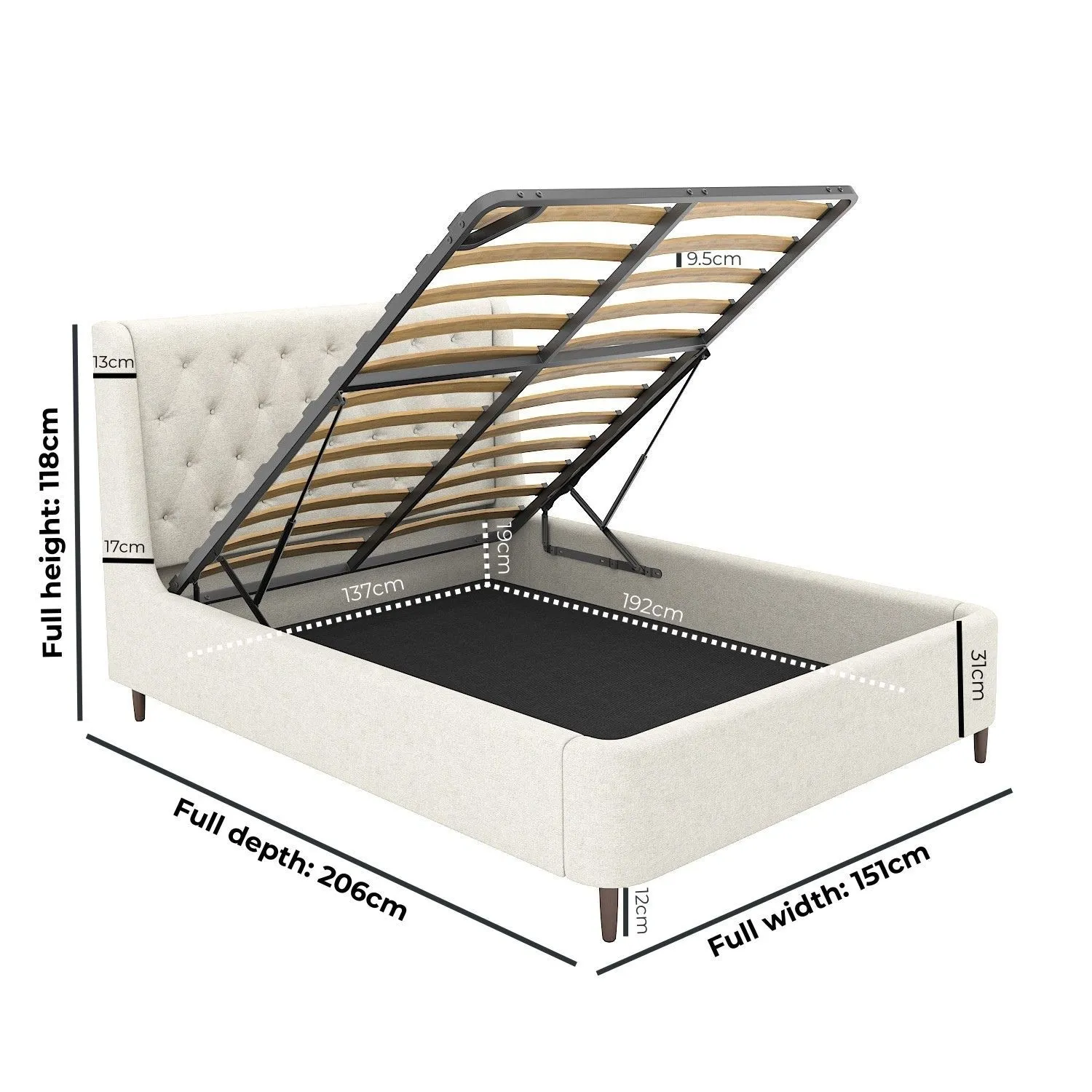 Double Ottoman Bed with Storage - Cream, Woven