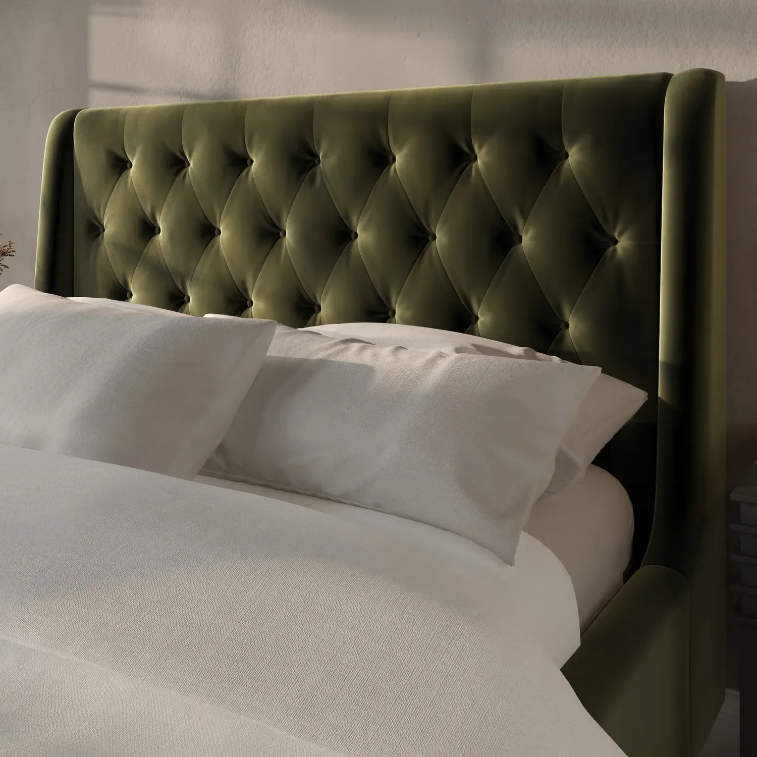 Double Ottoman Bed with Storage - Green, Velvet