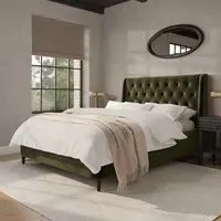 Double Ottoman Bed with Storage - Green, Velvet