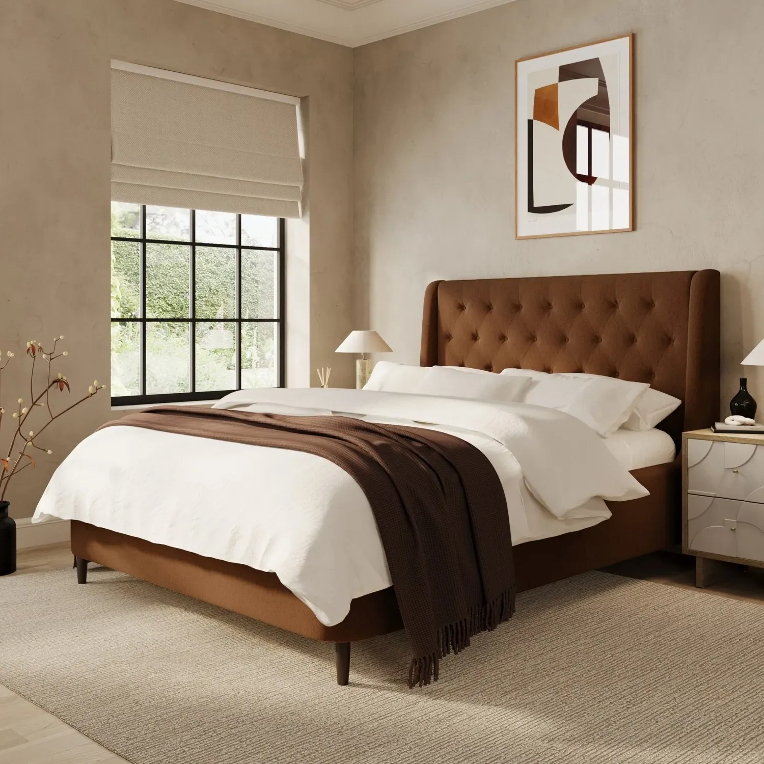 Double Ottoman Bed with Storage - Orange, Chenille