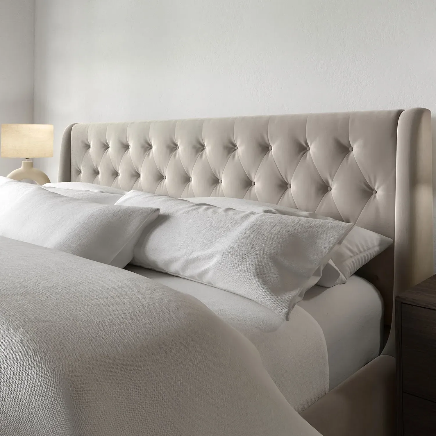 King Size Ottoman Bed with Storage - Beige, Velvet