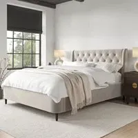 King Size Ottoman Bed with Storage - Beige, Velvet
