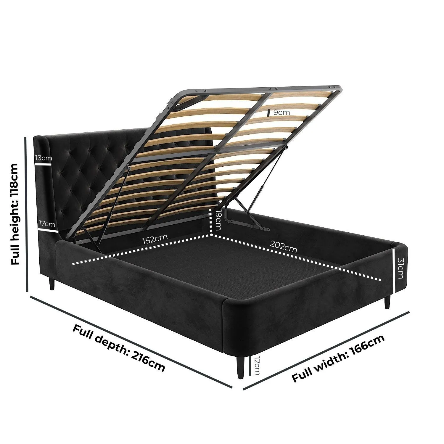 King Size Ottoman Bed with Storage - Black, Velvet