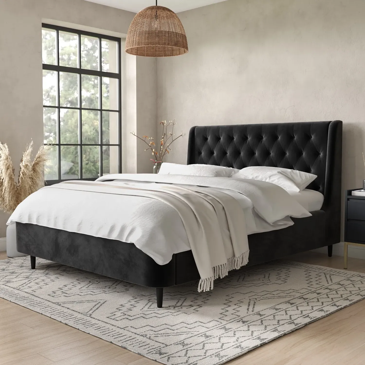 King Size Ottoman Bed with Storage - Black, Velvet