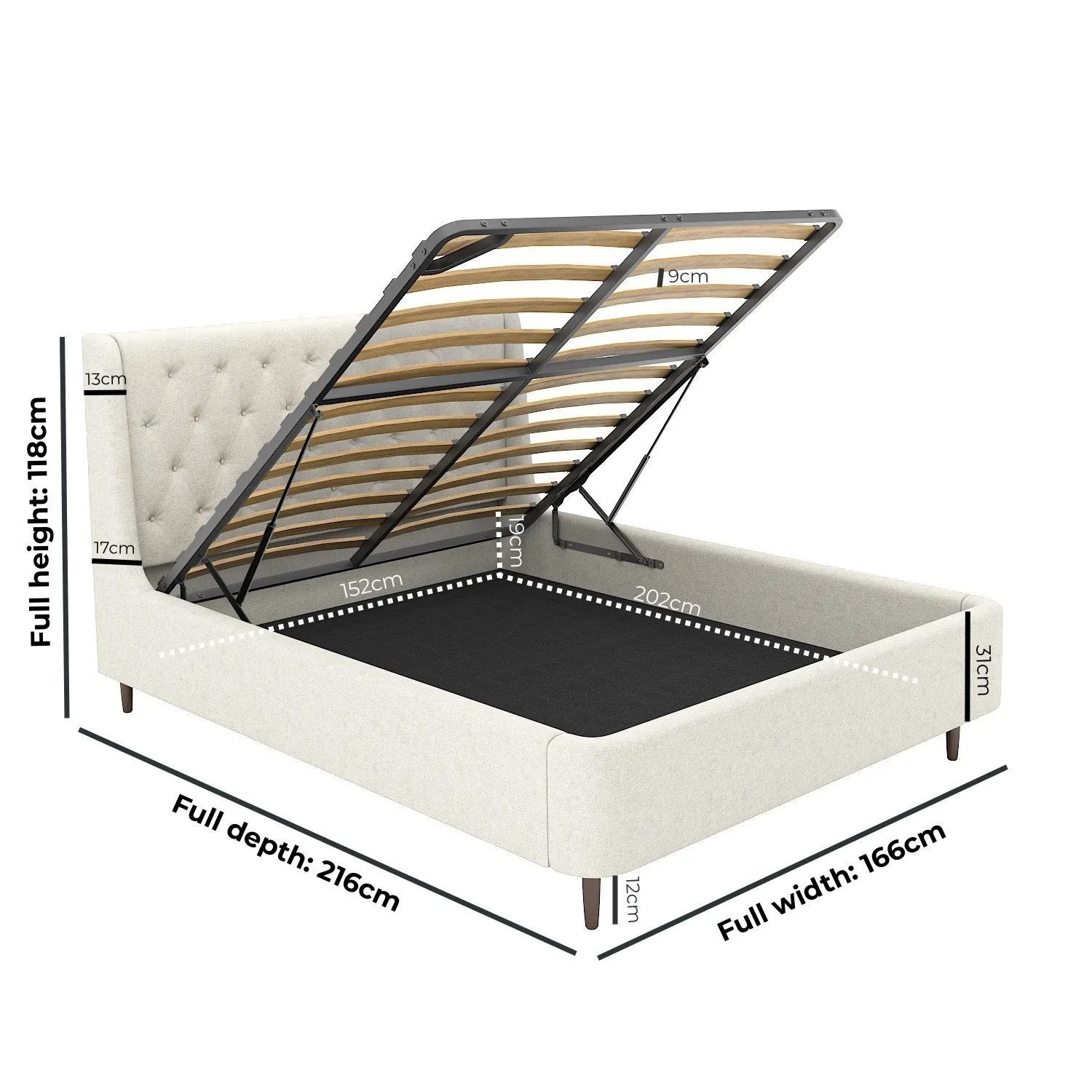 King Size Ottoman Bed with Storage - Cream, Woven