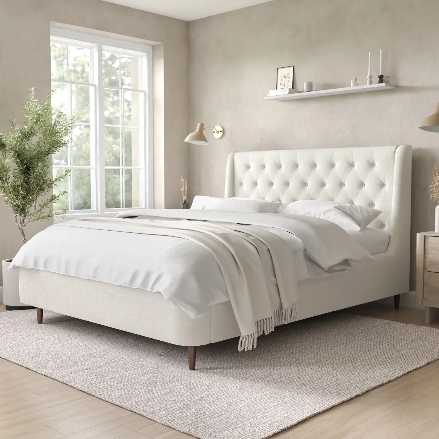 King Size Ottoman Bed with Storage - Cream, Woven