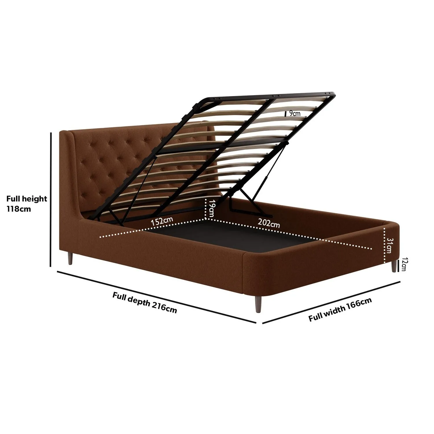 King Size Ottoman Bed with Storage - Orange, Chenille