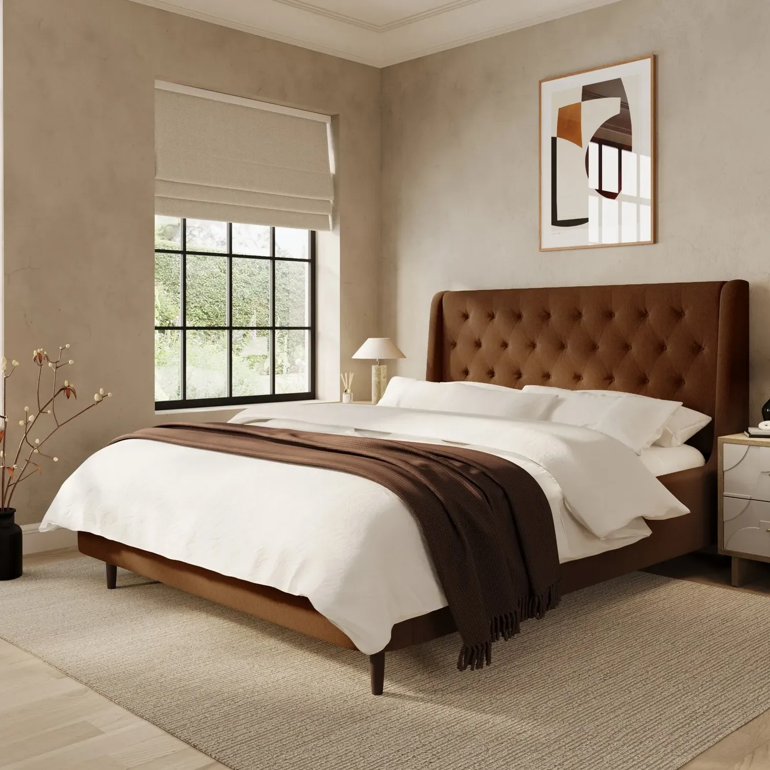 King Size Ottoman Bed with Storage - Orange, Chenille